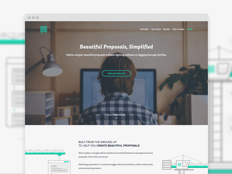 Nusii Launches: Proposal software for design professionals animated flat gif green landing proposals saas web app web design