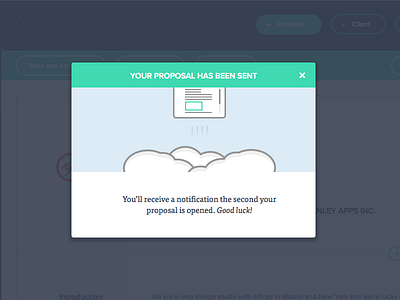 Proposal sent notification alert clouds flat interaction modal proposals saas software