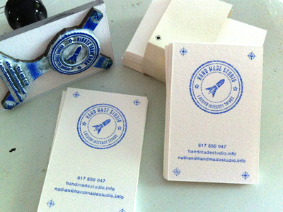 New "Hand Made" Business Cards artesanal blue branding business cards cream homemade madrid ui designer web designer