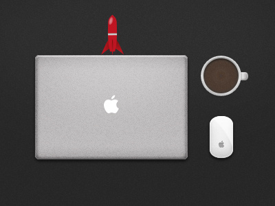 Desktop kit apple coffee cup desk grey logo macbook magic mouse mug pro red rocket