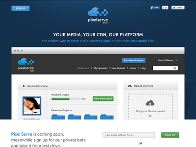 Pixel Serve Beta Page app beta cloud interface landing landing page ui web app