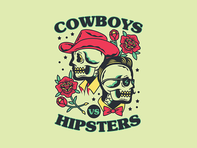 Cowboys Vs Hispters beer label colorado cowboys craft beer craftbeer denver flash tattoo flowers hipster illustration roses tattoo