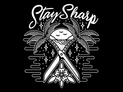 Stay Sharp! barber barbershop beach illustration scissors traditional traditional tattoo tropical