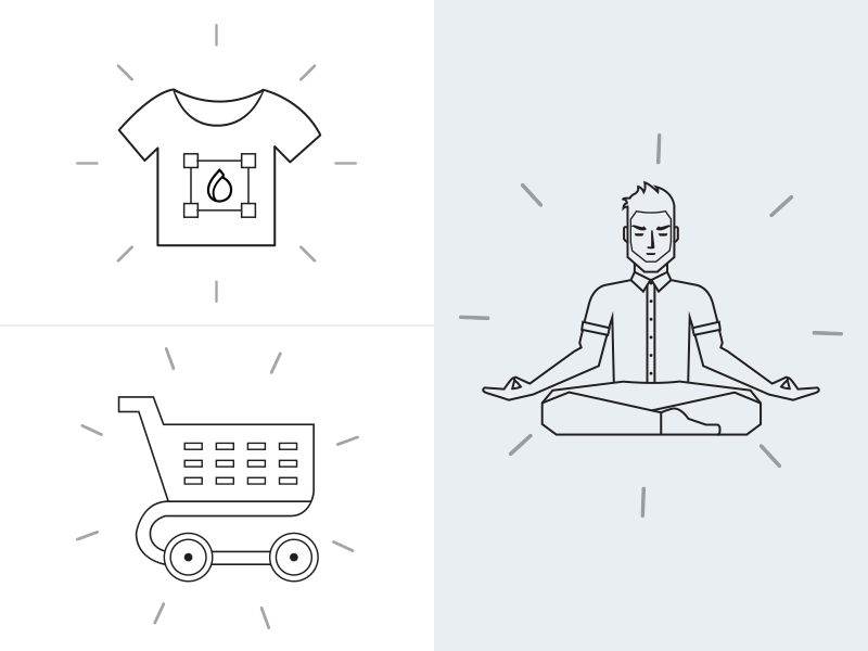 Icons for inkmonk.com black and white bw cart colored colors hand drawing icon icons illustrations inkmonk meditation tshirt