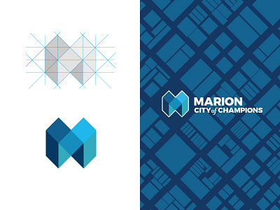 City of Marion Mark 3d blue brand branding city geometric grid logo m mark rebrand square