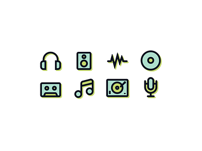 Music audio blue design geometric green icon icons icons set illustration line minimal music shade simple stroke ui vector
