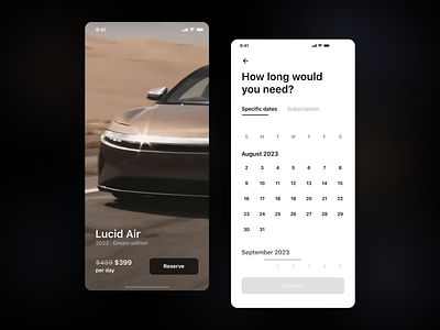 Luxury car rental - Mobile App