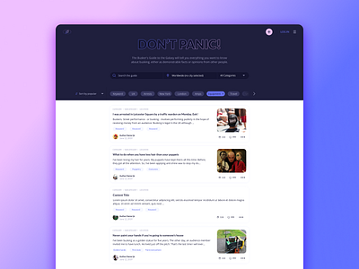 The Buskers Guide to the Galaxy homepage product design social app ui ux web