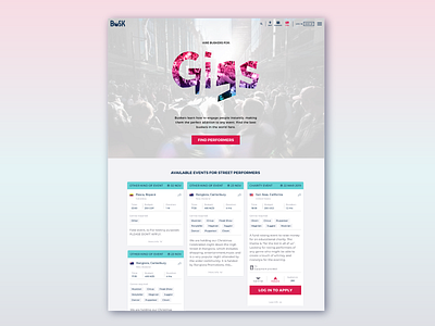 Gigs - Busk Events collage colour desktop performance service design typogaphy ui ux ux design web