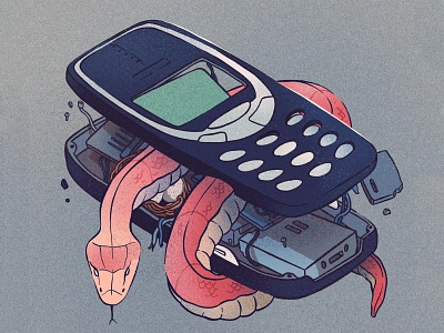 3310/Snake 3310 art design digital art digitalart drawing editorial game game art gaming hand drawn illustration isometric isometry phone print procreate retro snake