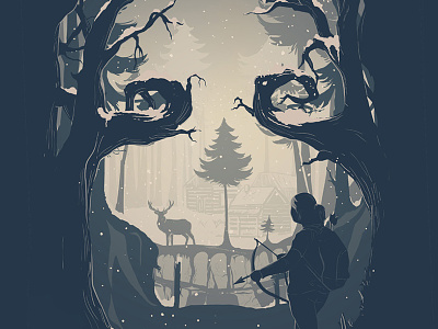Winter Hunt deer forest girl hunt illustration landscape nerd playstation skull the last of us video game winter