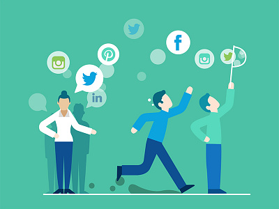 Social Media Bubbles art blue character flat graphic green illustration infographic people social media vector