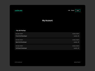 JustDevJobs Account Page