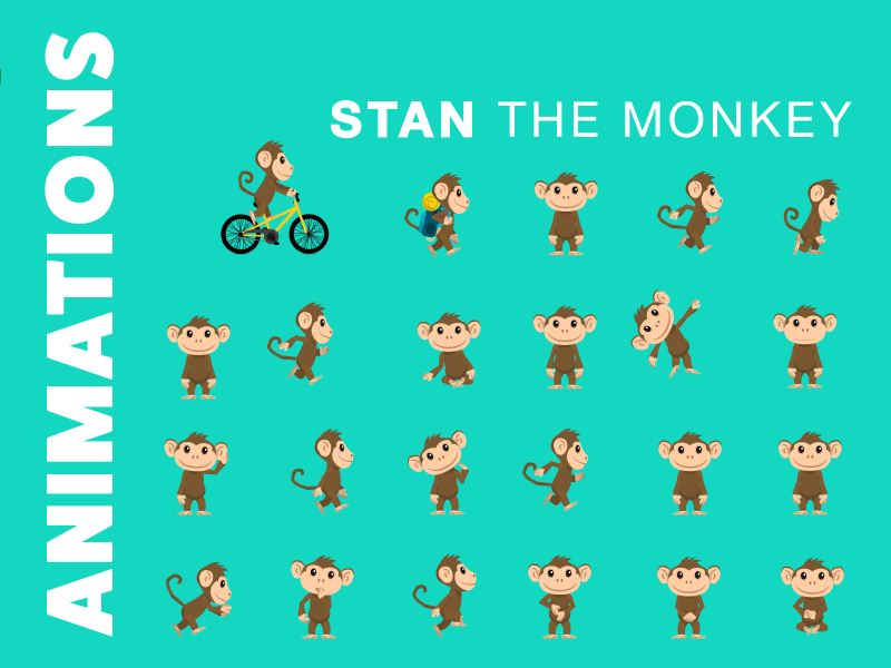 Stan the Monkey animation bike boat brown character gif jump monkey run skip swing walk