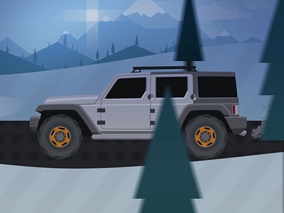 Jeep Adventure illustration jeep morning mountain road snow sunrise tree wrangler