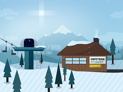 Mountain Cafeteria cafeteria cozy illustration mountain restrooms ski lift snow snowing tree