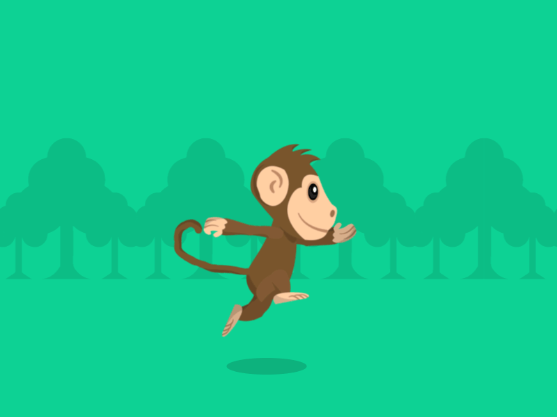Skipping! animation clean gif green happy jungle monkey parallax simple skip stan tree