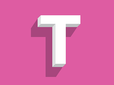 Just a "T" 3d clean depth letter magenta pink shadow simple t white