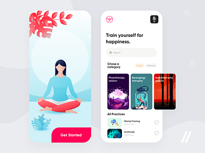 Mobile App - Mindfulness clean creative fresh illustration interface mindfulness minimal typography ui ux yoga app