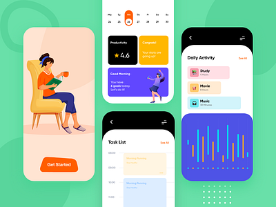Stay Home App 3d art activity activity feed analytics animation clean corona creative dashboard figma fresh illustration interaction interface minimal quarantine task management time management typography ui