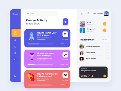 Course web app - Dashboard activity course app creative dashboard design fresh illustration illustrations interface learning app learning platform meeting performance planner progress resources task tools typography ui ux web app
