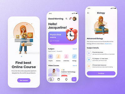 Educational Platform - Mobile App 📚 3d animation app ui design branding course app dashboard education education app educational interface ios app learning learning app lesson madebymustafa minimal mobile application motion graphics online course study