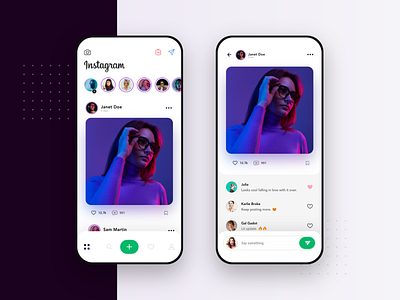 Instagram Redesign Visual Concept app app design application avatar concept design flat gallery instagram interface ios like minimalist photo redesign stories