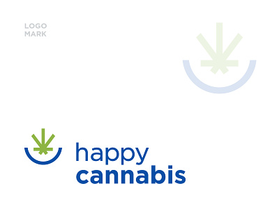 Happy Cannabis 2color blue branding can art can design cannabis cannabis leaf creative dribbble green happy illustration leaf logo professional smile typograpghy vector work