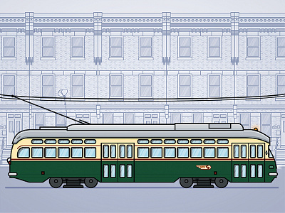 SEPTA Girard Trolley flat illustration pennsylvania philadelphia philly row house septa street car train trolley vector