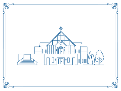 Immaculate Heart of Mary Catholic Church building church corners iconography illustraion line line art minimalist ornaments wedding