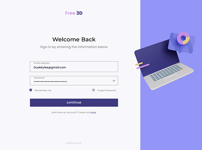 Login UI of a website 3d branding ui