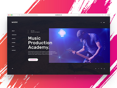 Music slider concept blue dark flat minimal music pink simple theme typography web