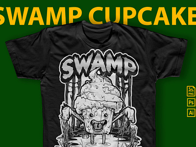SWAMP CUPCAKE ARTWORK character children cupcake digitaklgoods dropshiping fun funny horror kids licensing monster movie serieb swamp swampthing tree