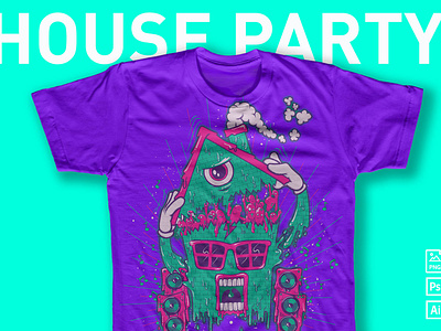ARTWORK HOUSE PARTY character character design characters creative market forsale houseparty illustration merch merchandise monster party sale t-shirt vector vectorartwork