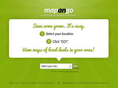 Mapango Landing Page bubble clean green rays