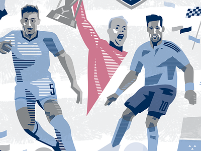Besler, Nielsen, and Feilhaber confetti illustration soccer sporting kc