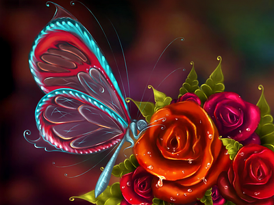 Rose butterfly colorful digital paint illustration painting