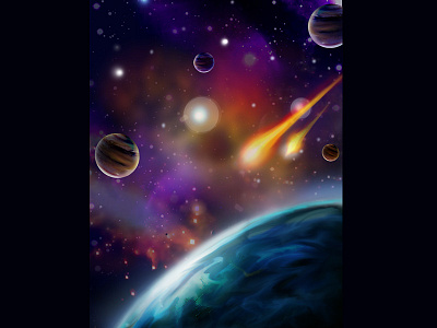 A night in Space colors cosmic digital art dream fantasy art illustration kids illustration night painting planet sky space