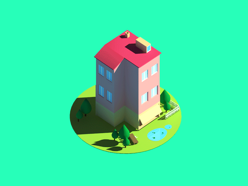 Time flies by... 3d animation blender building flat design gif house illustration isometric vector