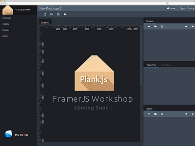 Plank.js - A FramerJS Workshop cloud app console drag and drop framerjs meteor prototype ui ui builder web app