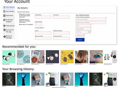 Visual Aide eCommerce Website - Your Account Page