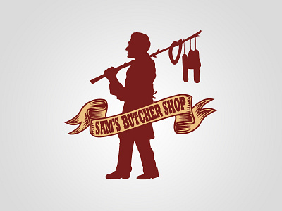 Sams Logo banner butcher meat red silhouette walking yellow