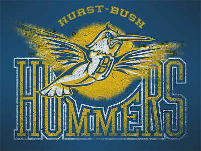 Hummers Final blue distressed hummer humming bird illustration logo mascot tee vector yellow