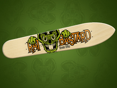 Rat Bastard Old School green illustration old school orange rat retro skateboard wood