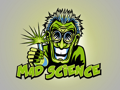 Mad Scientist blue comic type crazy geen illustration logo scientist vector