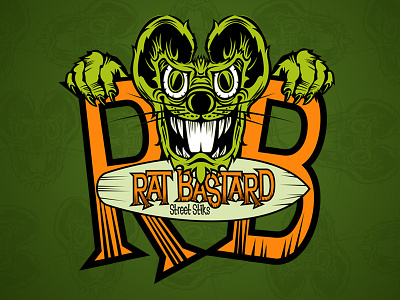 RB Initials character green illustration initials logo orange rat retro skateboard vector