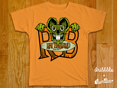 Threadlesss Dribbble RB Street Stiks character green illustration orange rat retro skateboard tee vector