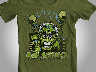 Mad Science Tee black blue distressed goggles green illustration laboratory retro scientist tee