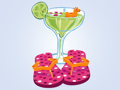 Poolside Margarita bright colors drink flipflops fun illustration margarita summer vector