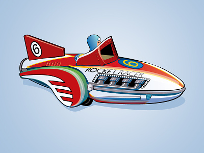 Tin Rocket Racer astronaut illustration racer retro space tin toy vector